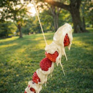 Brochetas de fresa con chocolate blanco